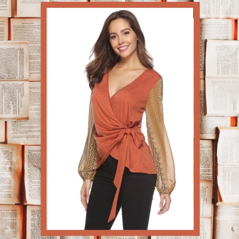 V Neck Tie Waist Long Sleeve Wrap-Blouse NWT - Picture 4 of 8